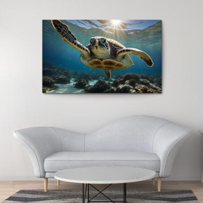 The Stunning Green Sea Turtle In Tropical Waters Canvas Paintings Frame