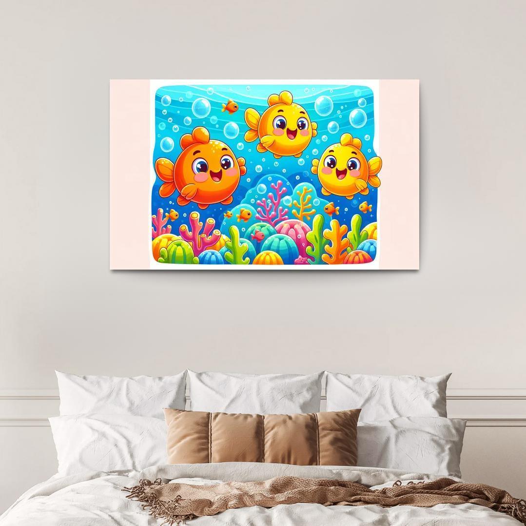 Giggles With Goldfish - Underwater Fun Framed Paintings