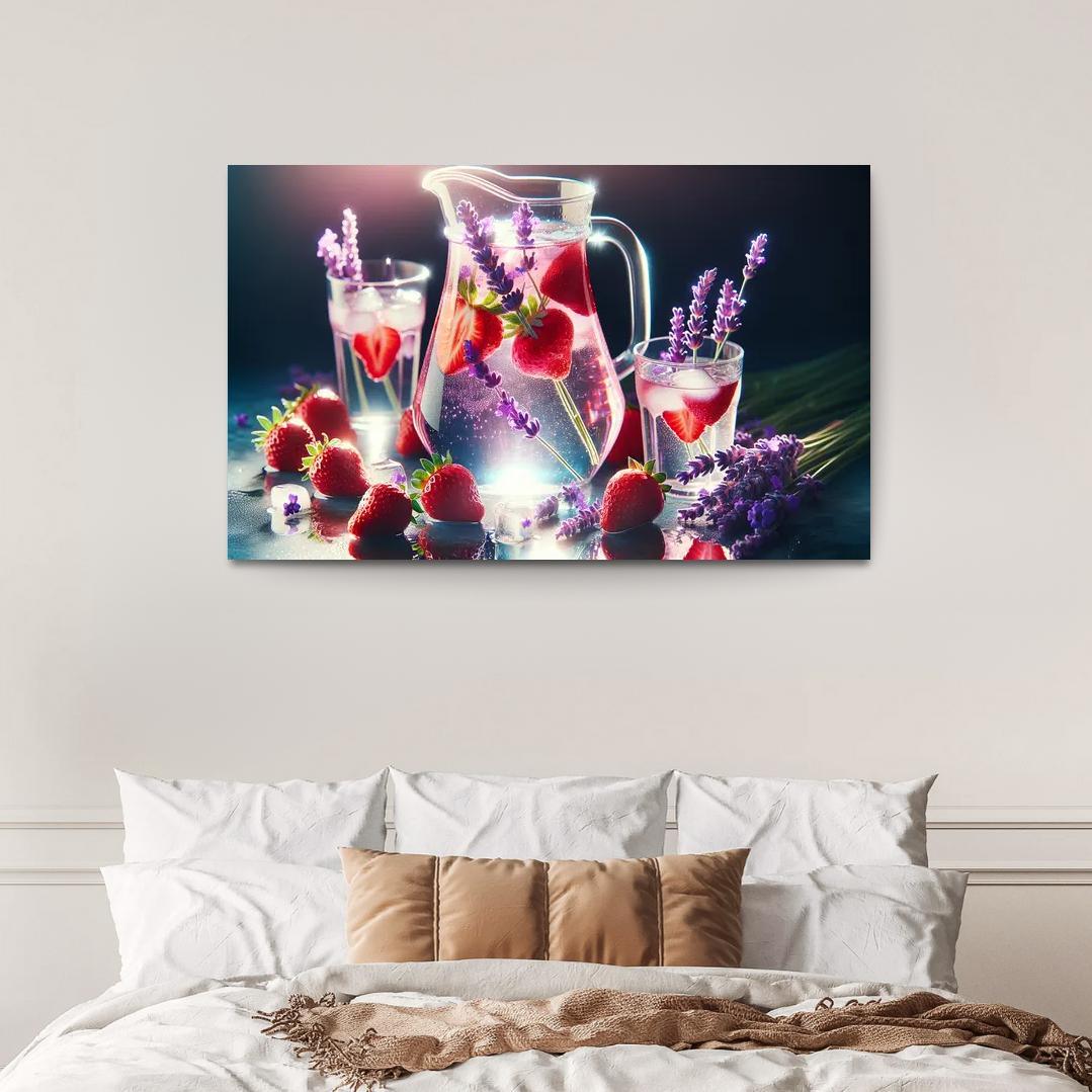 Strawberry Lavender Infused Water 1 Piece HD Canvas Wall Art-Original Frame