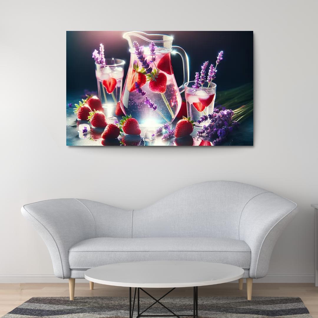 Strawberry Lavender Infused Water 1 Piece HD Canvas Wall Art-Original Frame