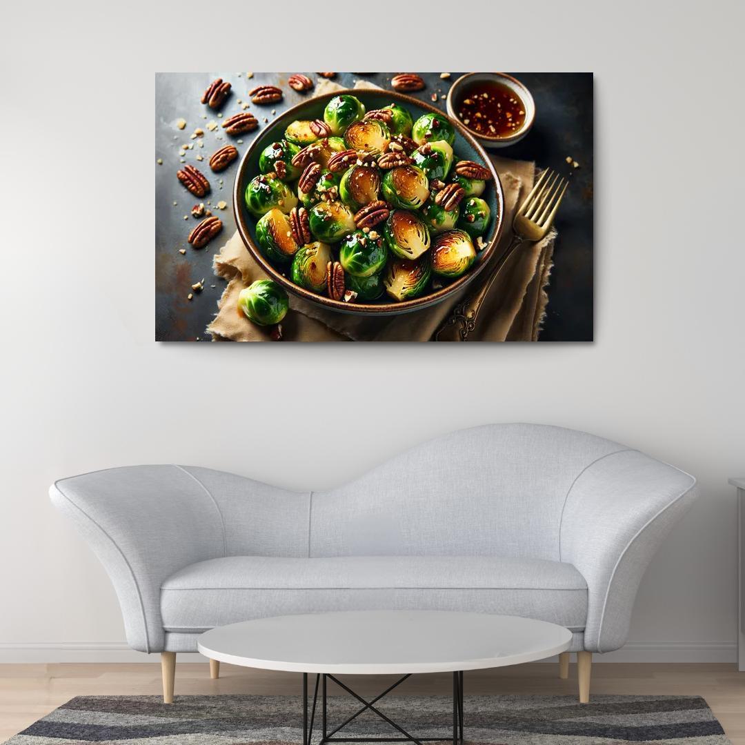 Cinnamon Maple Roasted Brussels Sprouts 1 Piece HD Canvas Wall Art-Original Frame
