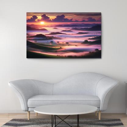 Misty Valley Sunrise Canvas Art Modern Paintings Frame