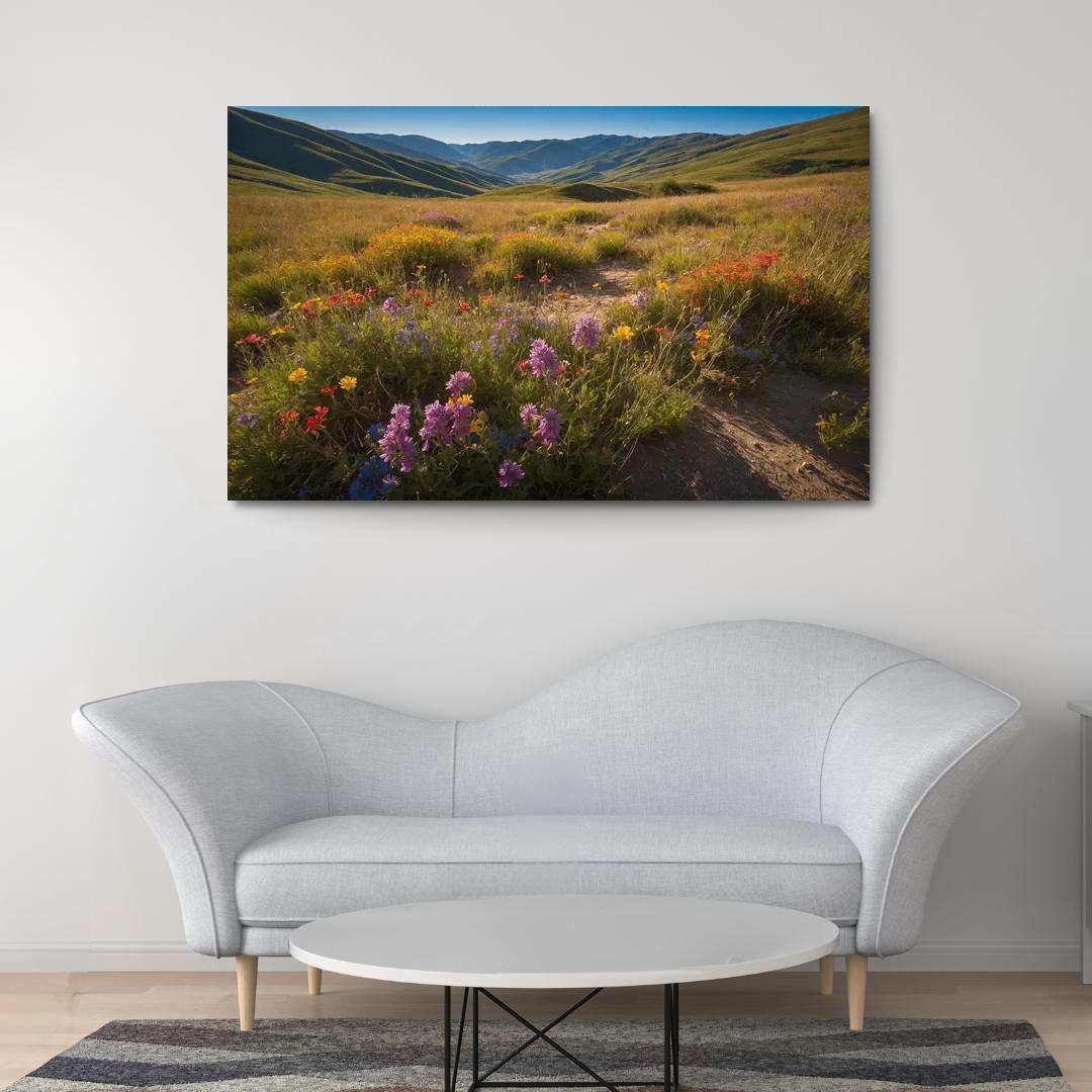 The Enchanted Valley Of Rainbow Blossoms Modern Paintings Frame