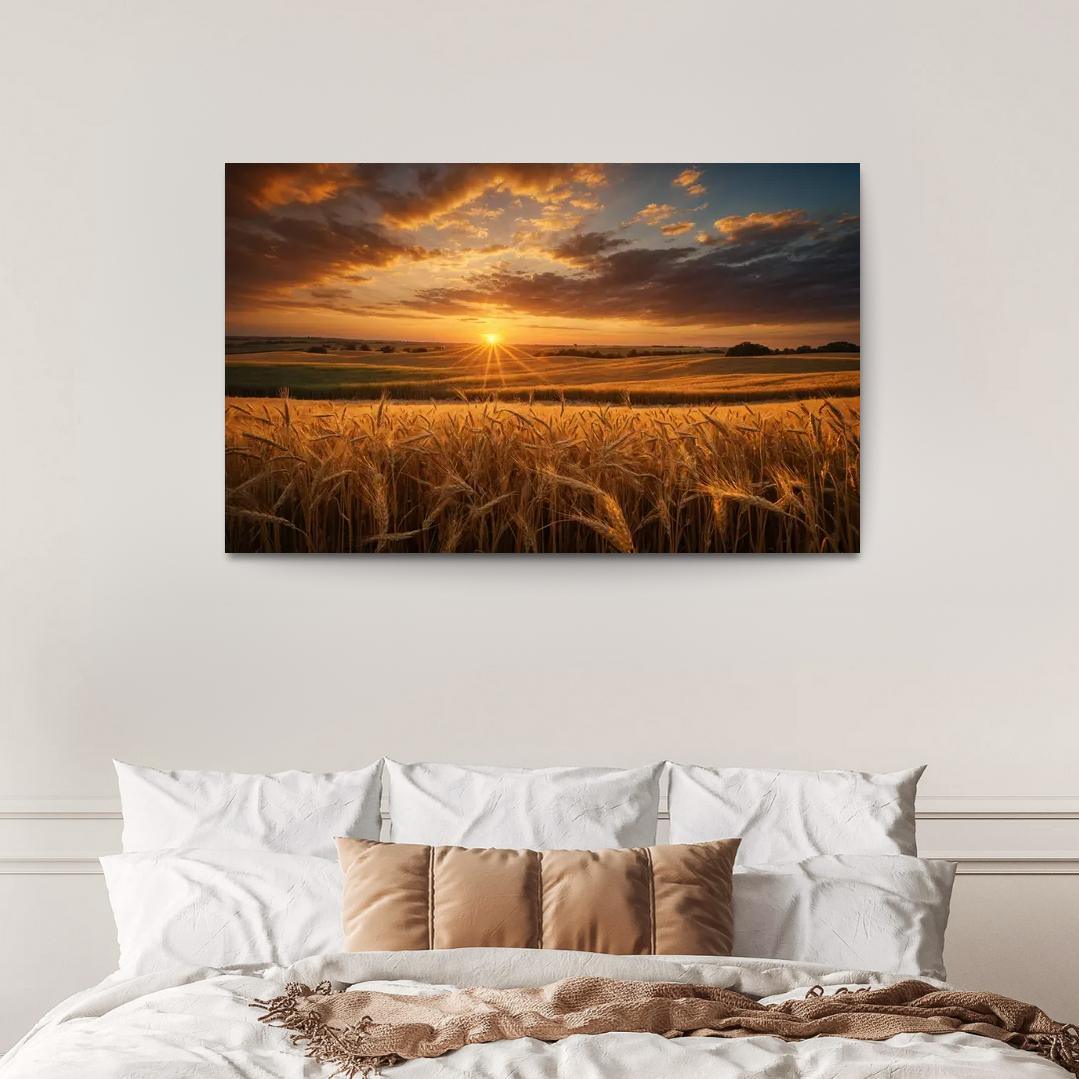 The Glorious Shades of Sunset on Rolling Fields 1 Piece HD Canvas Wall Art-Original Frame