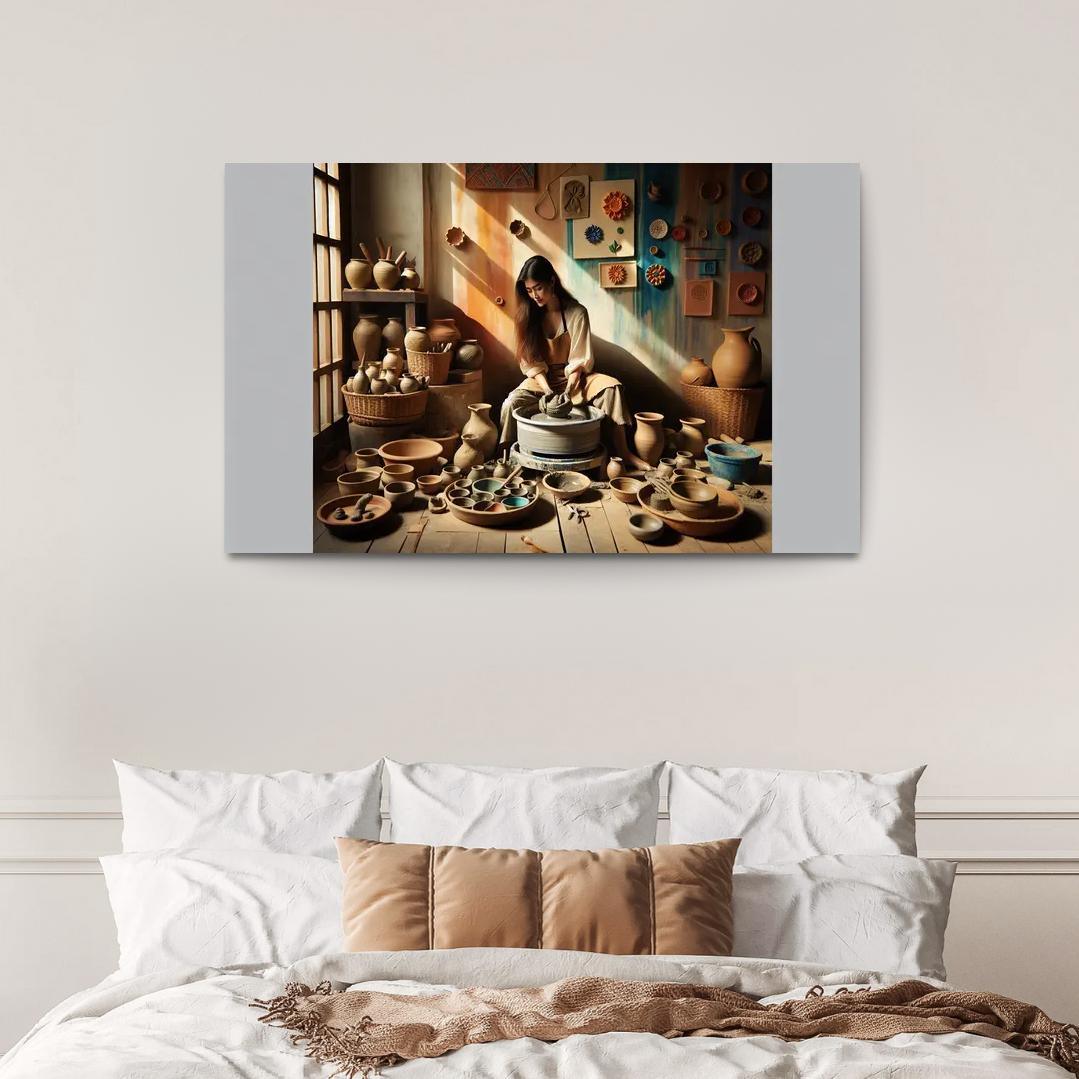 Pottery Wheel Throwing Shaping Your Imagination 1 Piece HD Canvas Wall Art-Original Frame