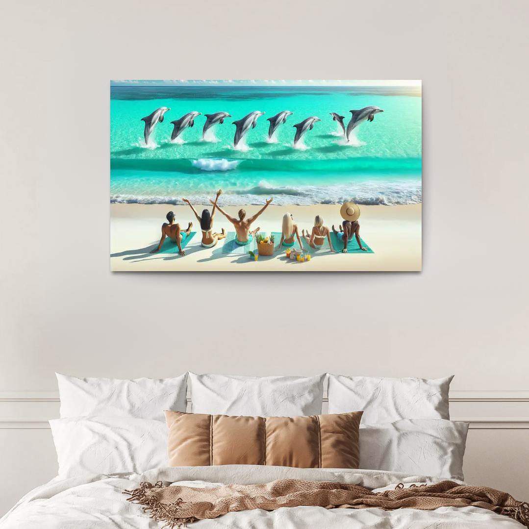 Dolphin Watch Beach A Wildlife Spectacle Canvas Paintings Frame