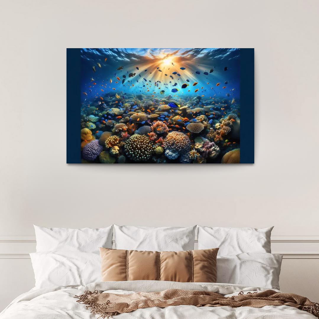 Sunset Reef Snorkel Under Vibrant Colors Custom Paintings Frame