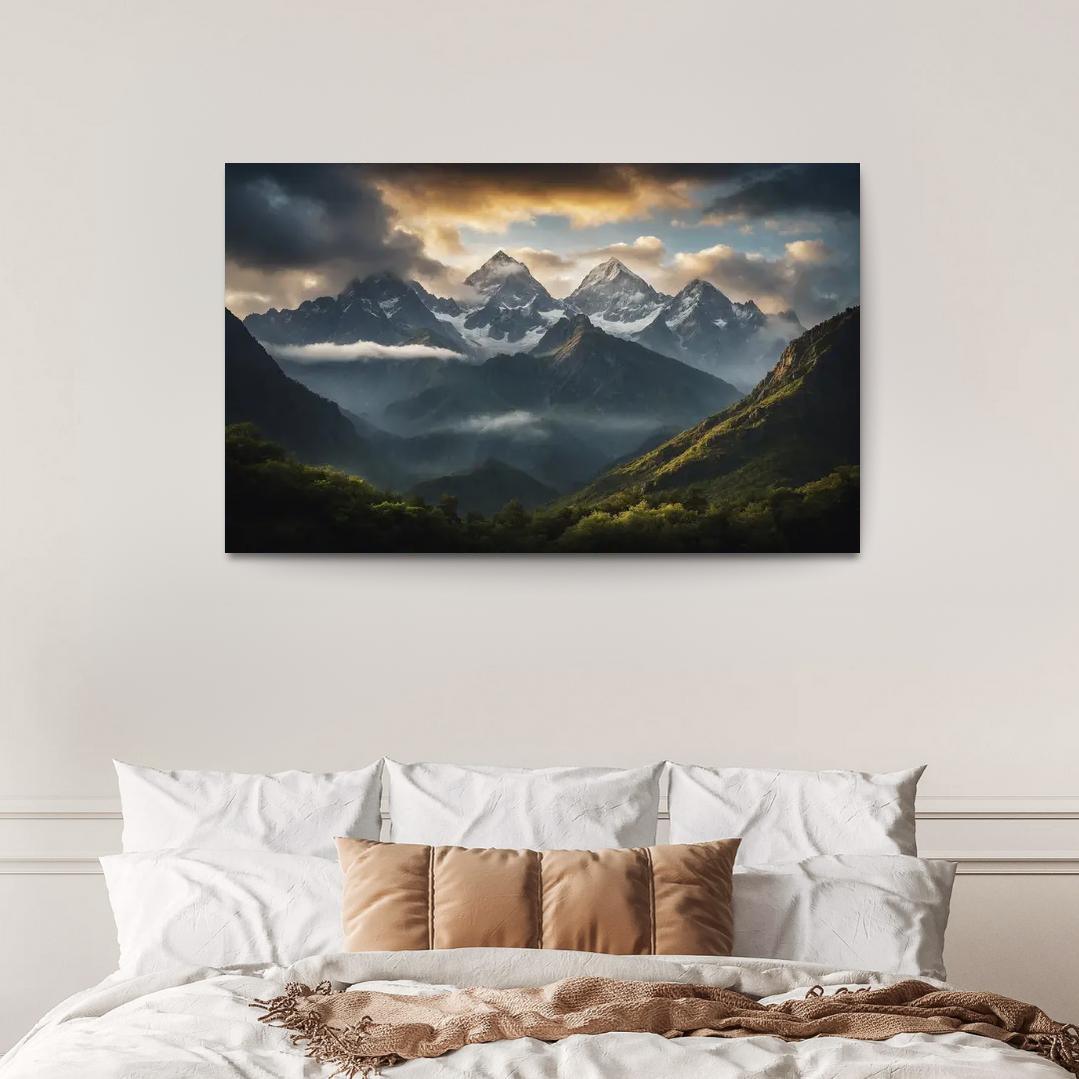 The Ethereal Serenity Of Cloudy Mountain Peaks Multi-panel Paintings