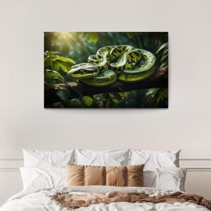 The Elegant Green Tree Python In A Tropical Setting Framed Paintings