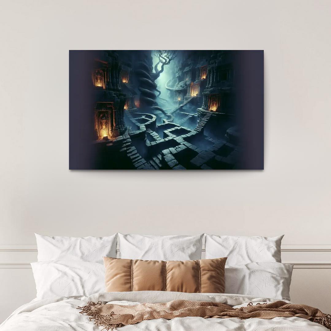 Eclipsed Labyrinth The Maze of Shadows 1 Piece HD Canvas Wall Art-Original Frame