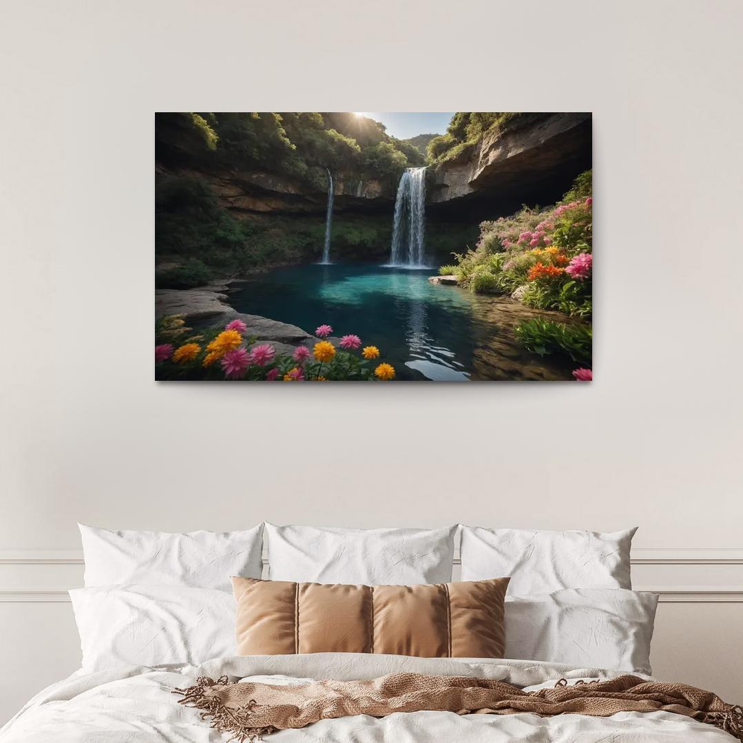 The Radiant Falls Of Sapphire Cascade Modern Paintings Frame