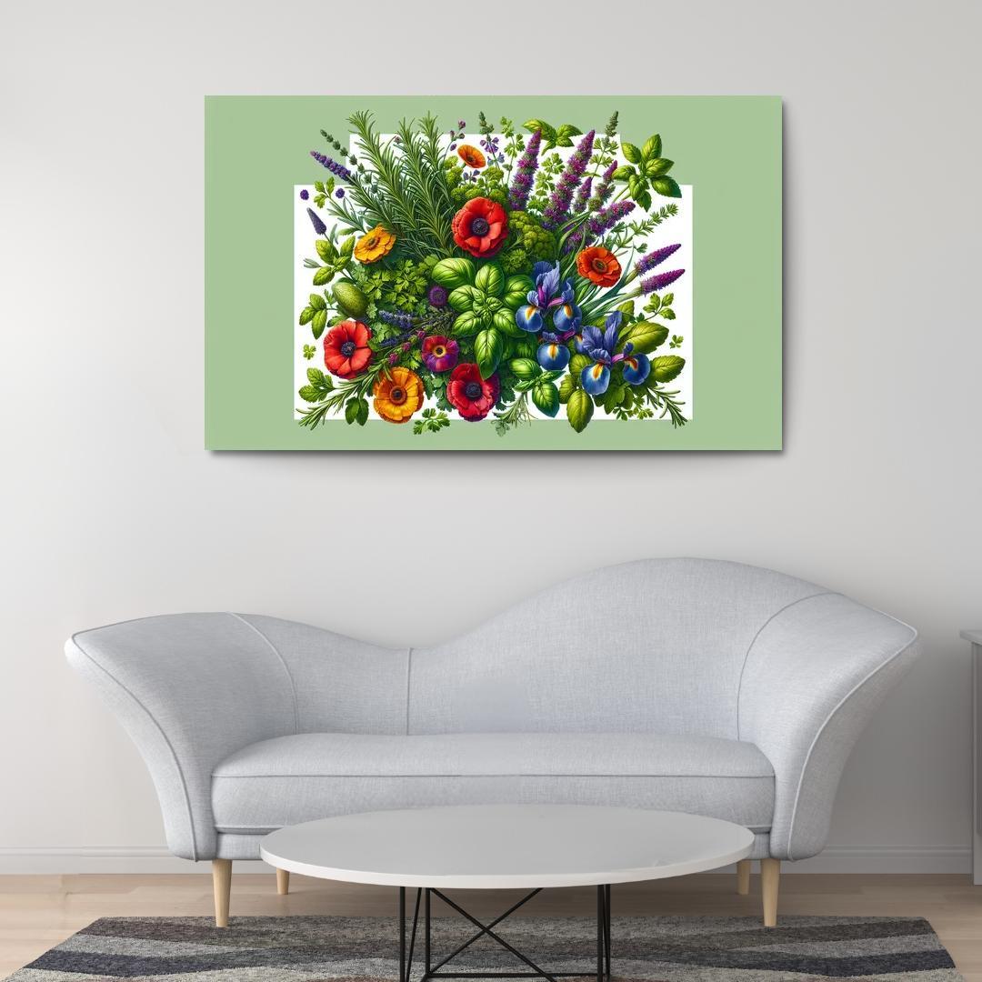 Aromatic Garden The Herb and Blossom Fusion 1 Piece HD Canvas Wall Art-Original Frame