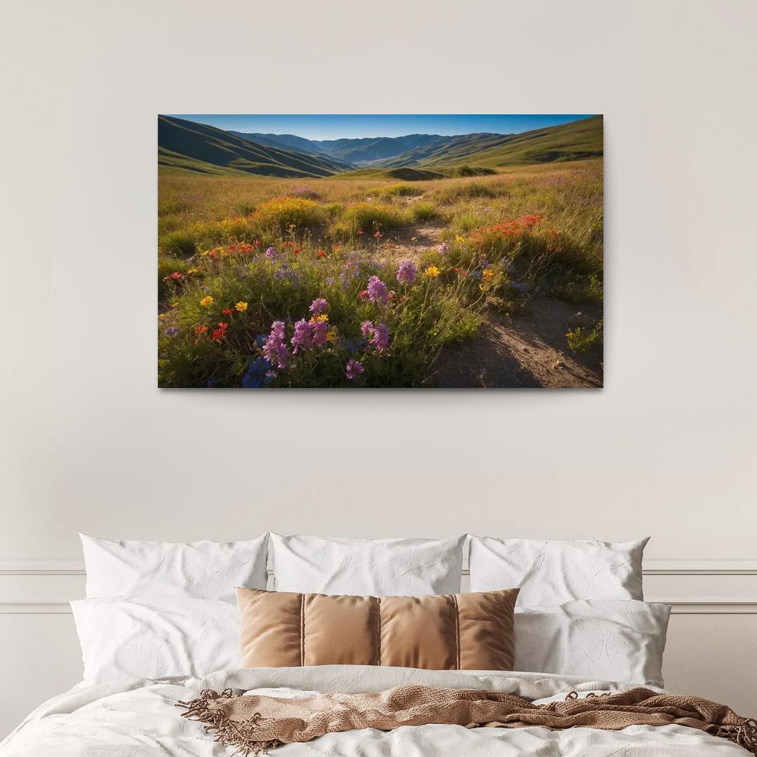 The Enchanted Valley Of Rainbow Blossoms Modern Paintings Frame