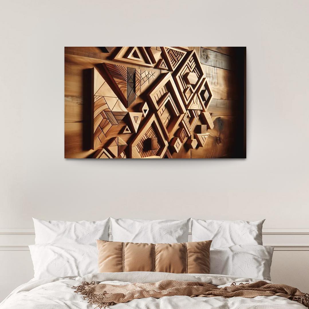 Geometric Wooden Wall Shelves 1 Piece HD Canvas Wall Art-Original Frame