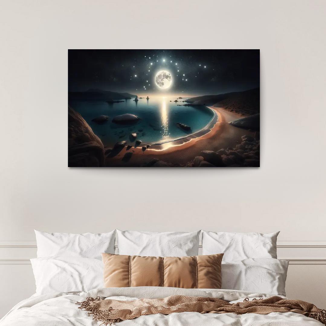 Moonlit Harbor A Coastal Retreat for Stargazers 1 Piece HD Canvas Wall Art-Original Frame