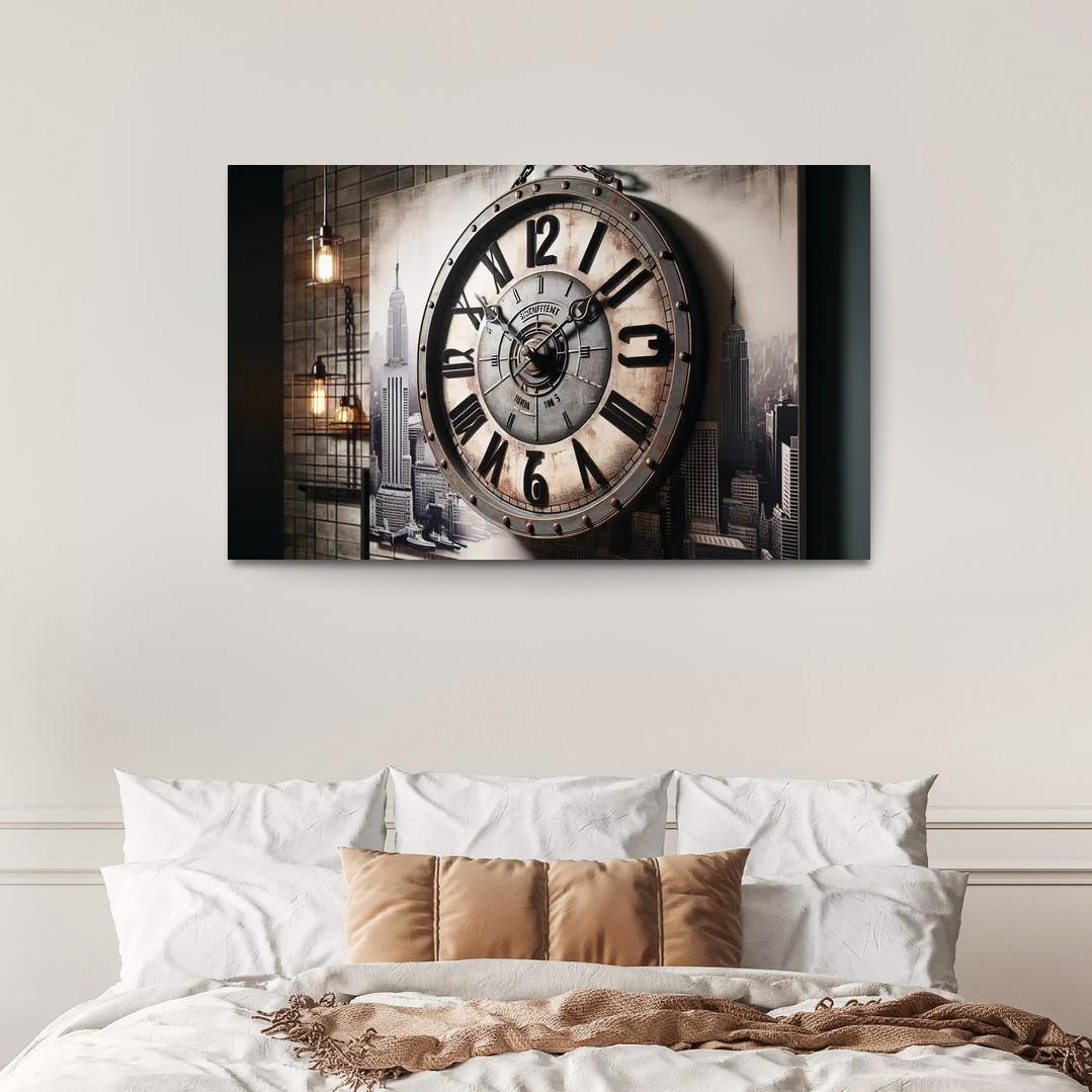 Industrial-Style Wall Clock with Distressed Finish 1 Piece HD Canvas Wall Art-Original Frame