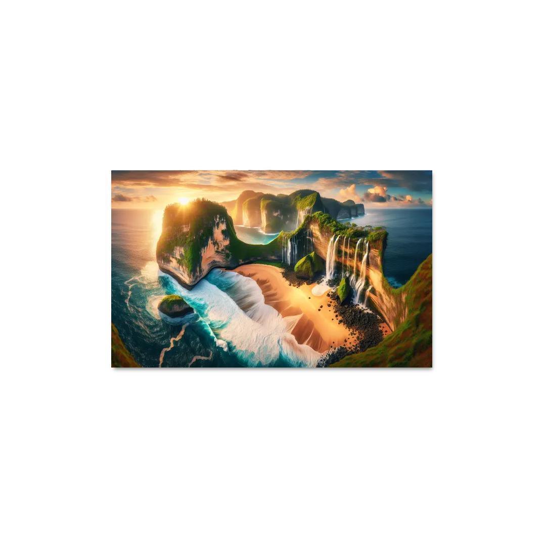 Cascading Waterfalls Beach Natural Wonder Oil Paintings Frame