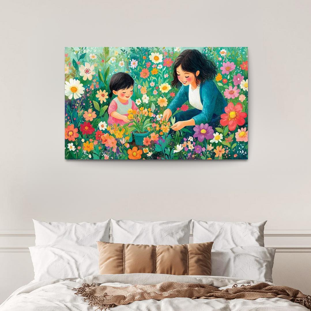 The Blooming Path A Mothers Nurturing Journey Canvas Paintings Frame