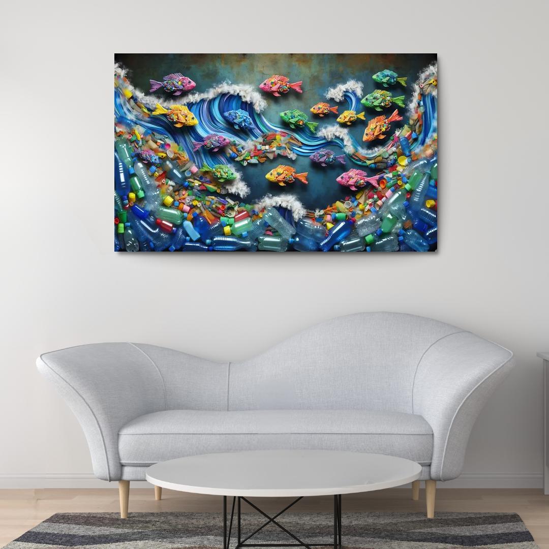 Plastic Ocean Art for Ocean Conservation 1 Piece HD Canvas Wall Art-Original Frame