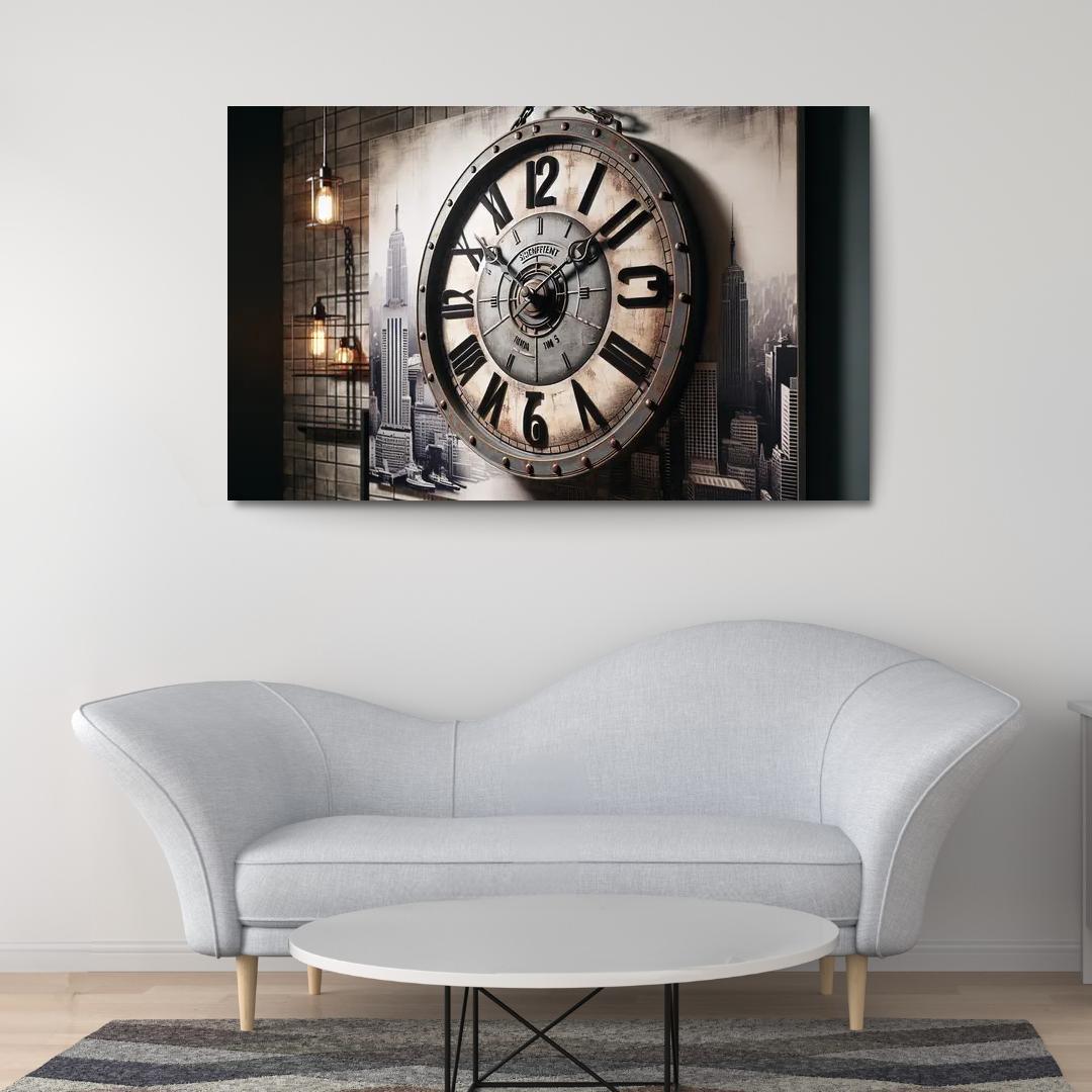 Industrial-Style Wall Clock with Distressed Finish 1 Piece HD Canvas Wall Art-Original Frame