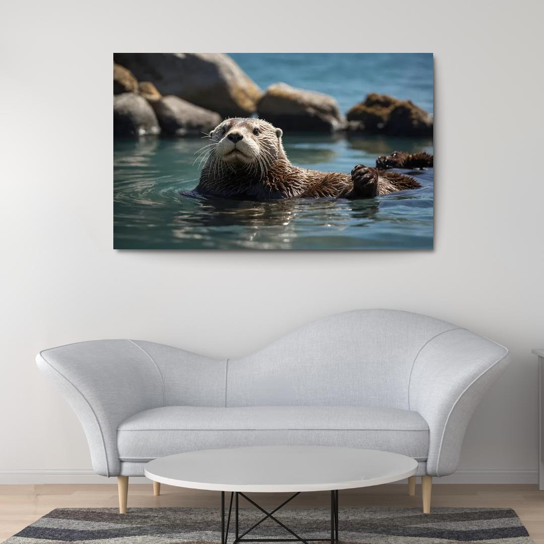 The Playful Sea Otter In Coastal Waters Canvas Paintings Frame