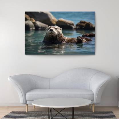 The Playful Sea Otter In Coastal Waters Canvas Paintings Frame