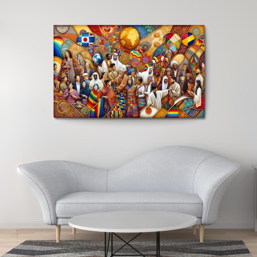 Cultural Mosaic Celebrating Diversity Through Art 1 Piece HD Canvas Wall Art-Original Frame