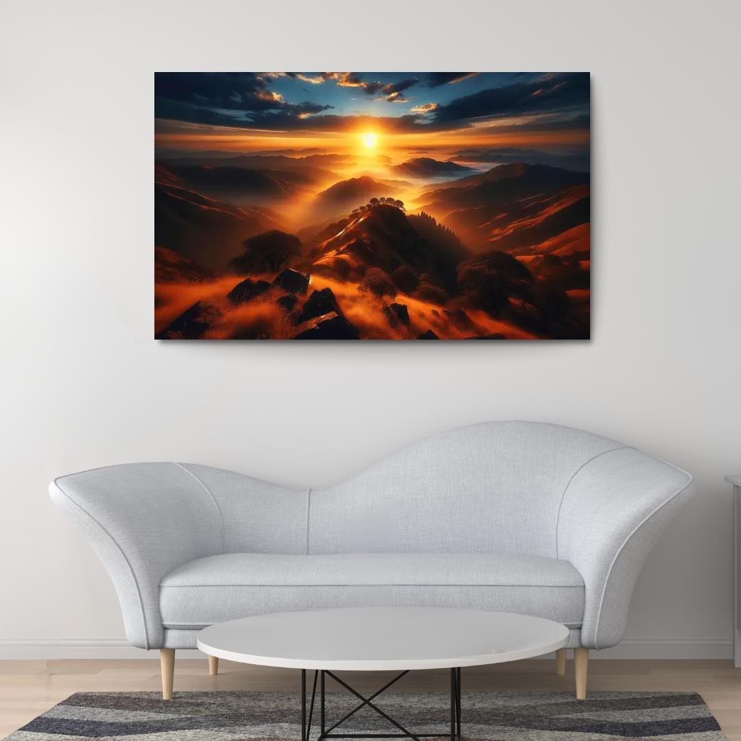The Radiant Glow Of Sunrise Over Hilltops Custom Paintings Frame
