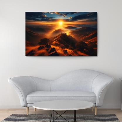 The Radiant Glow Of Sunrise Over Hilltops Custom Paintings Frame