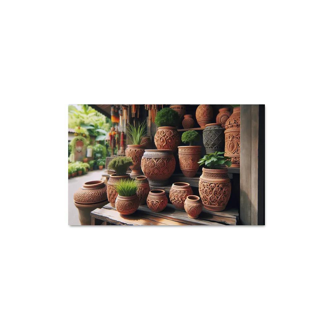 Handcrafted Terracotta Planters 1 Piece HD Canvas Wall Art-Original Frame