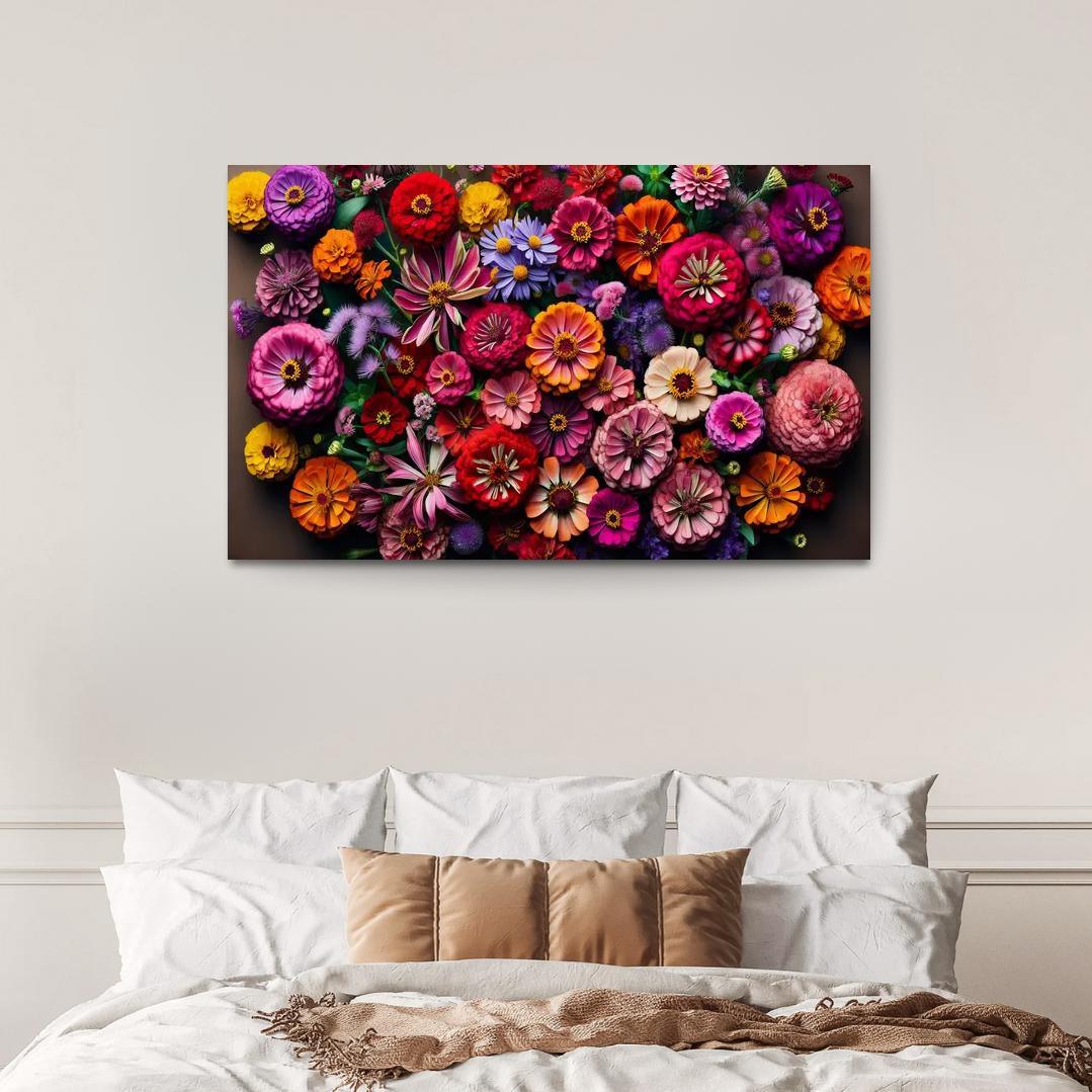 Floral Mosaic A Patchwork of Blooms 1 Piece HD Canvas Wall Art-Original Frame
