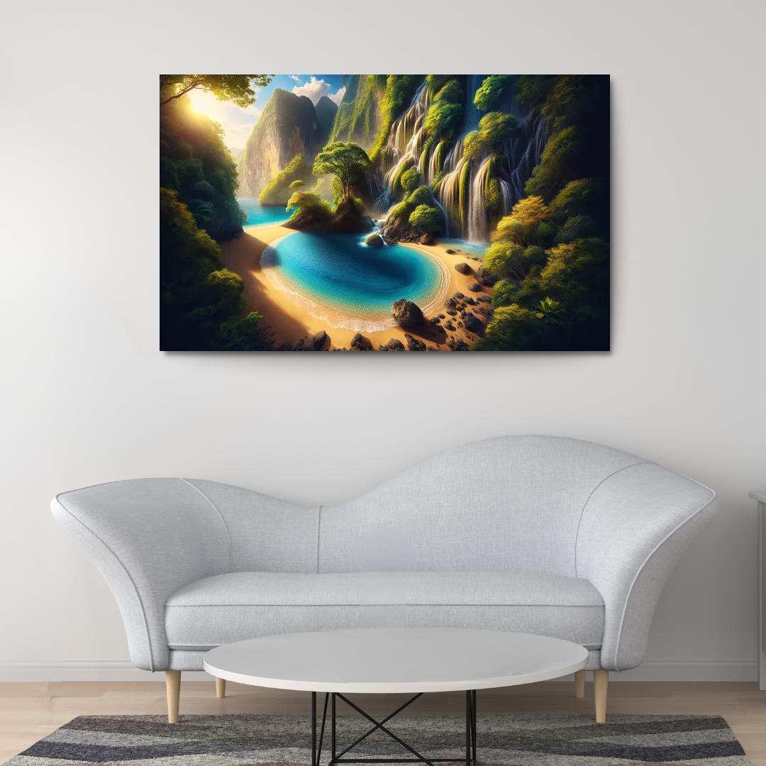 Crystal Lagoon Hidden Waterfall Escape Multi-panel Paintings