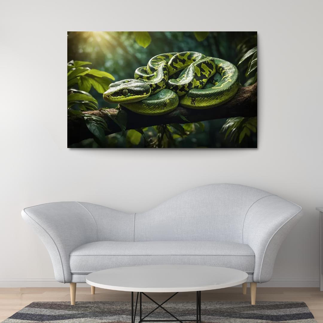 The Elegant Green Tree Python In A Tropical Setting Framed Paintings