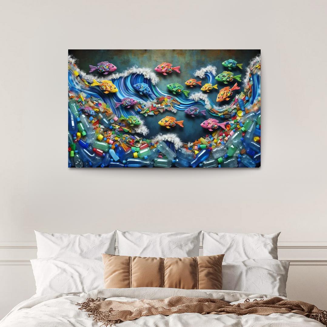 Plastic Ocean Art for Ocean Conservation 1 Piece HD Canvas Wall Art-Original Frame