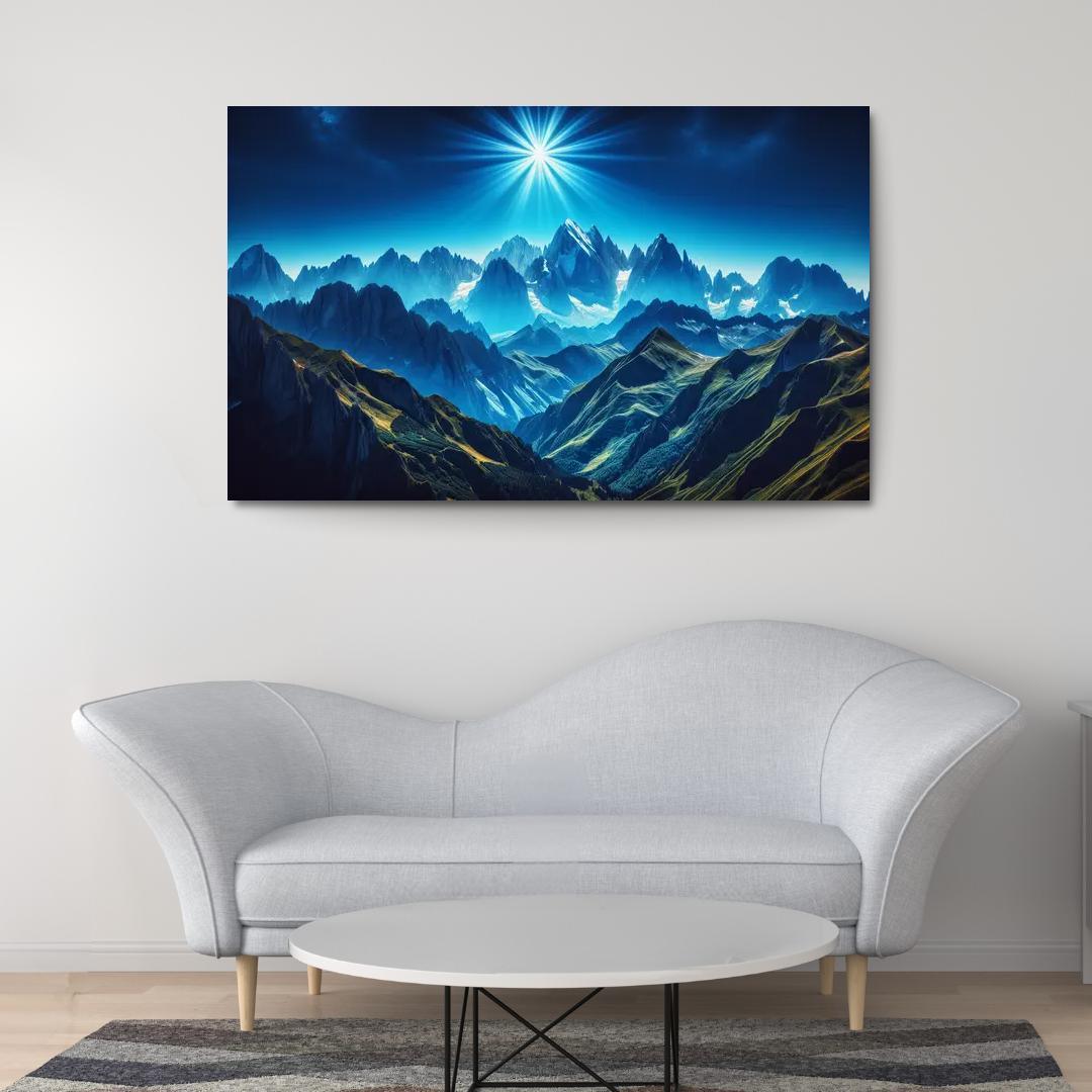 The Majestic Peaks Of Azure Mountain Range Custom Paintings Frame