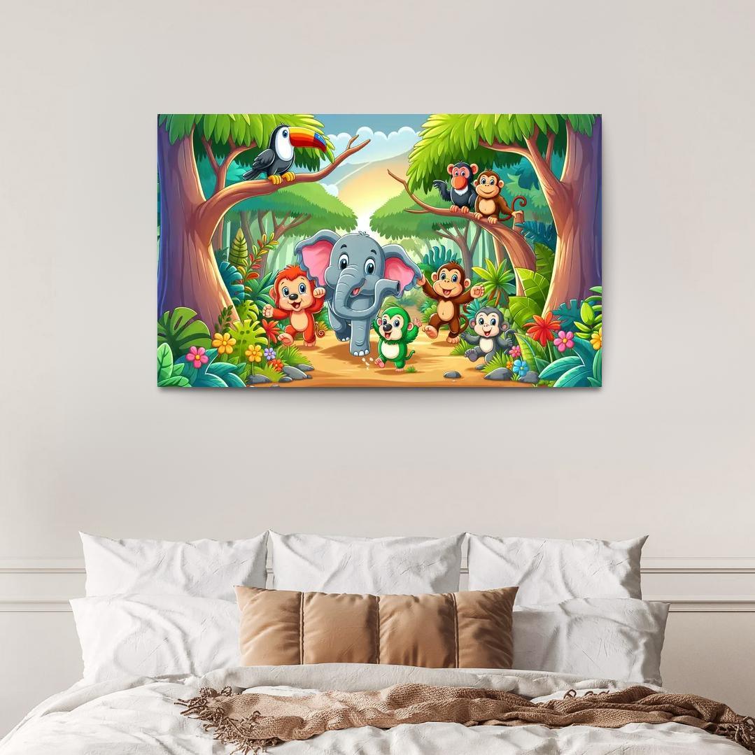 Joyful Jungle Journey 1 Piece HD Canvas Wall Art-Original Frame
