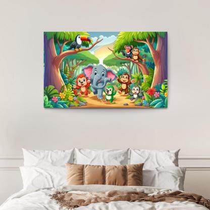 Joyful Jungle Journey 1 Piece HD Canvas Wall Art-Original Frame