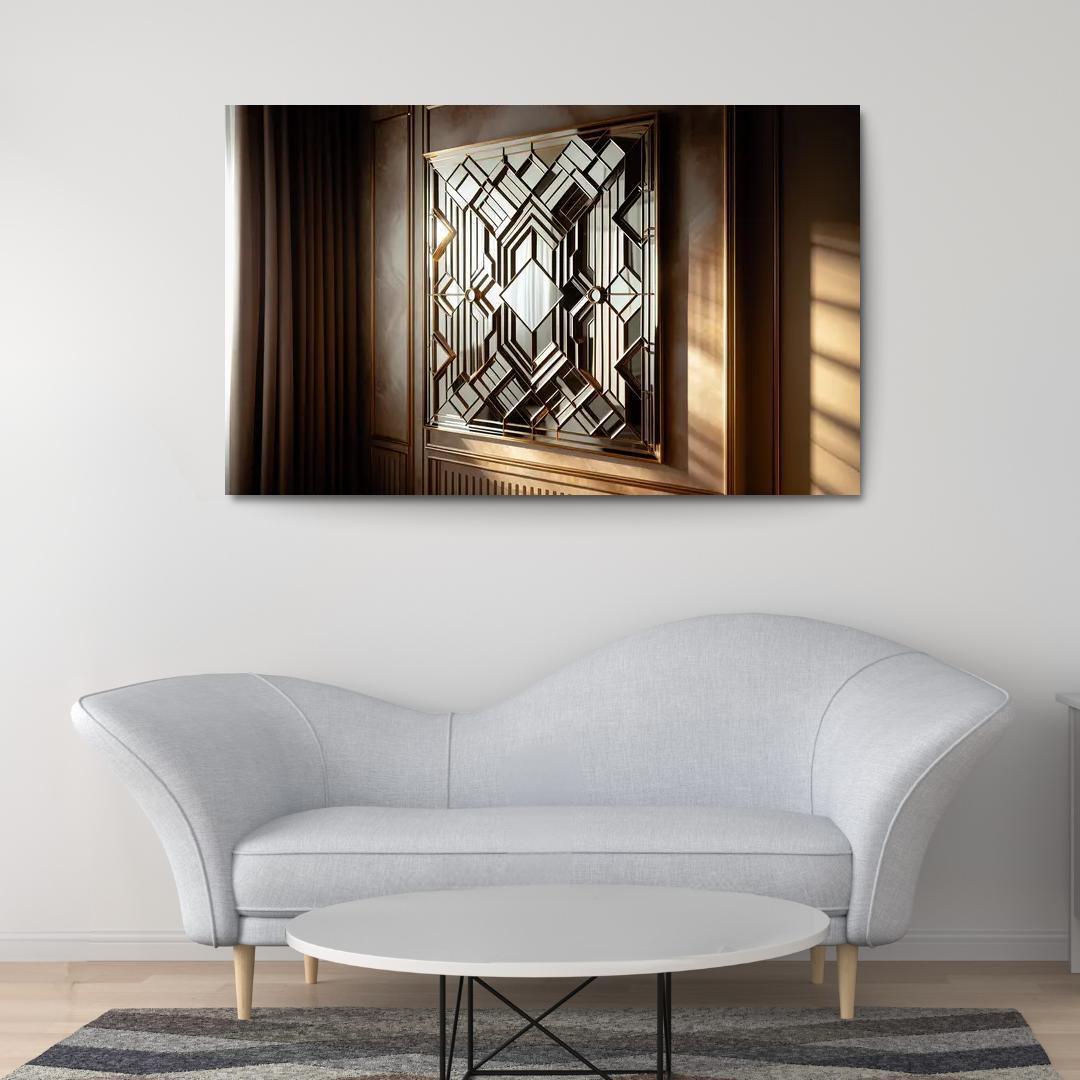 Art Deco Mirror with Geometric Design 1 Piece HD Canvas Wall Art-Original Frame