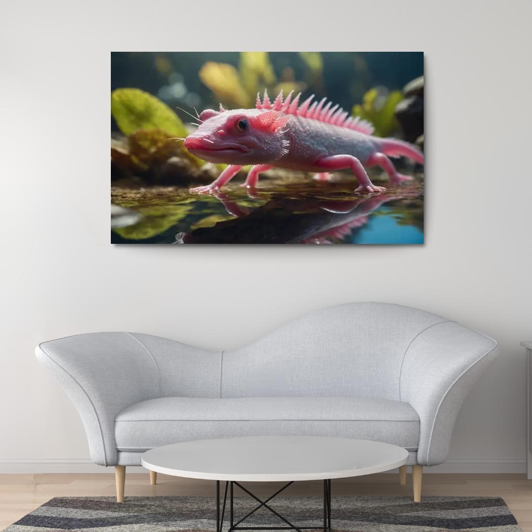 The Luminous Axolotl Underwater Marvel Of Regeneration Modern Paintings Frame