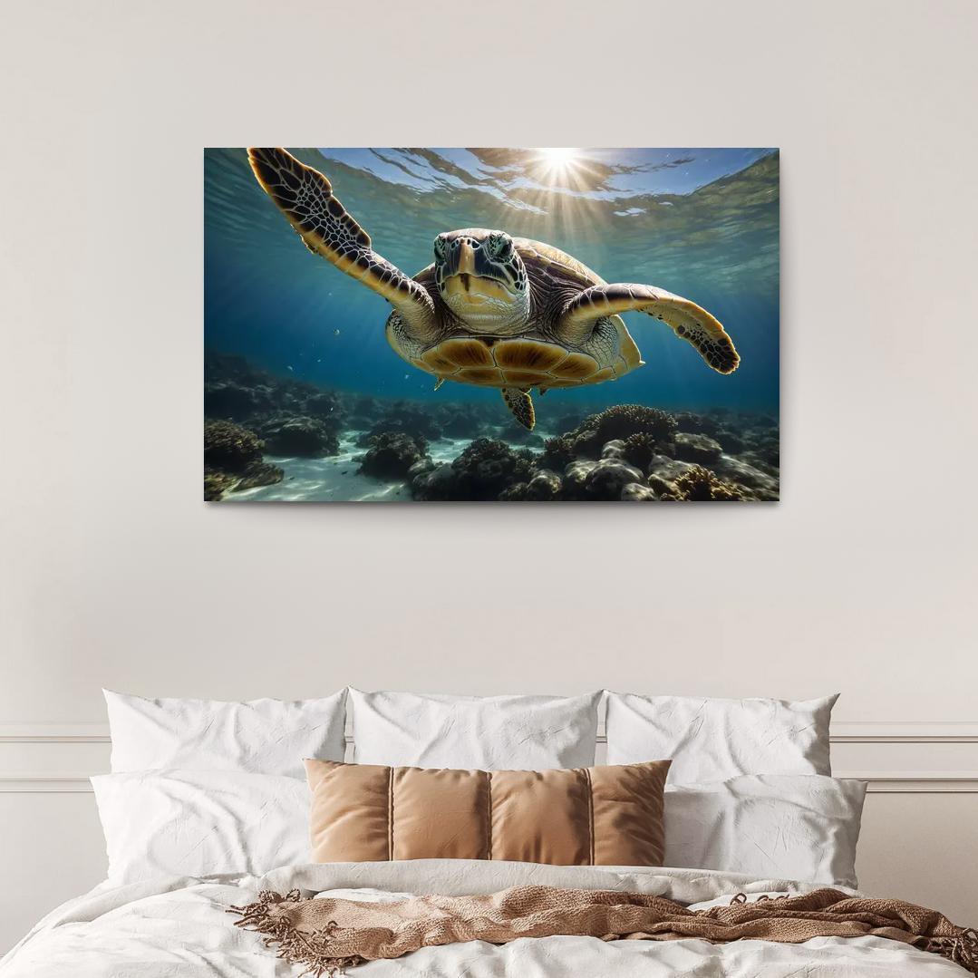 The Stunning Green Sea Turtle In Tropical Waters Canvas Paintings Frame
