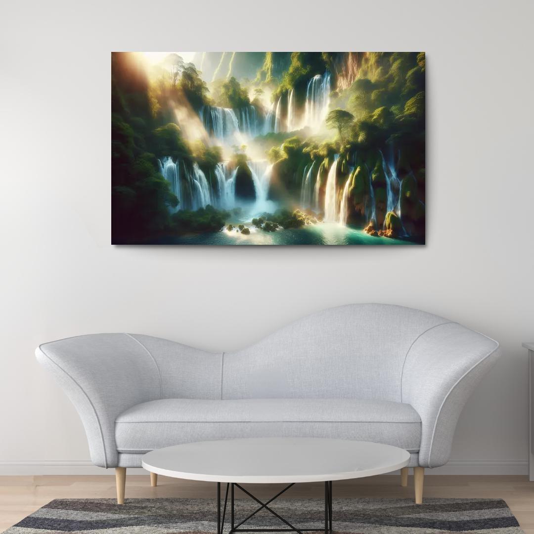 The Serene Cascades Of Crystal Falls Custom Paintings Frame