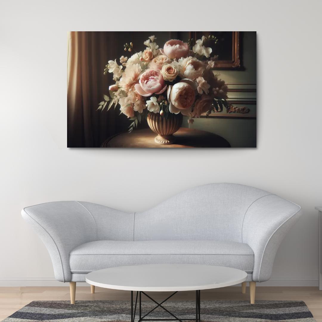 Victorian Romance A Nostalgic Floral Display 1 Piece HD Canvas Wall Art-Original Frame