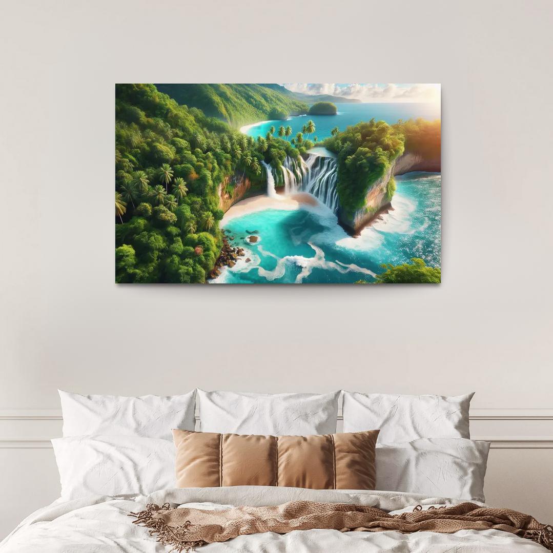 Cascading Waterfall Beach Custom Paintings Frame