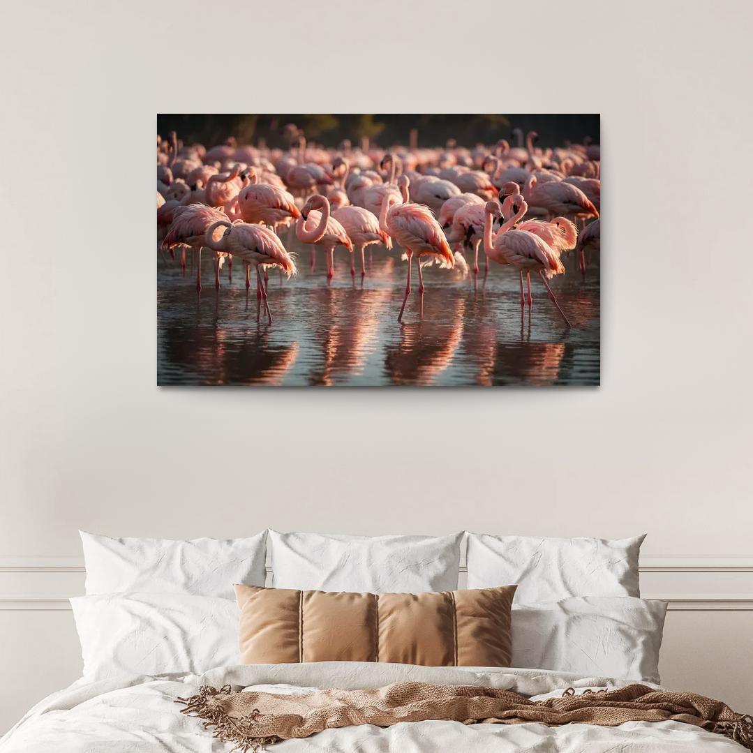 The Graceful Flamingo In Shallow Waters Framed Paintings