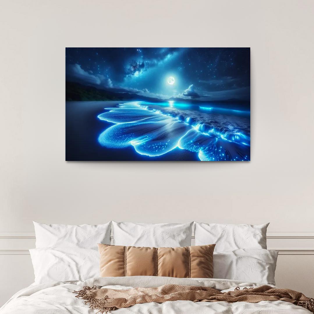 Mystic Moonlight Beach Modern Paintings Frame