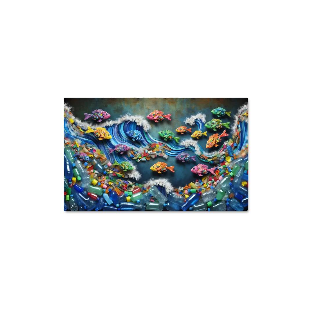 Plastic Ocean Art for Ocean Conservation 1 Piece HD Canvas Wall Art-Original Frame