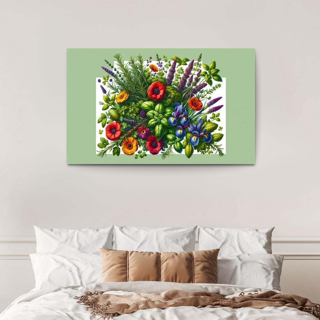 Aromatic Garden The Herb and Blossom Fusion 1 Piece HD Canvas Wall Art-Original Frame