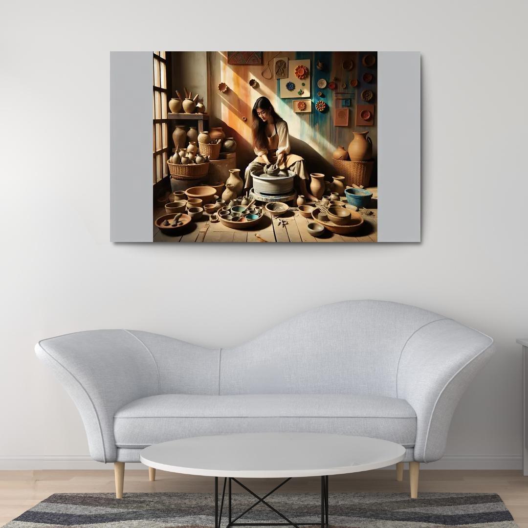 Pottery Wheel Throwing Shaping Your Imagination 1 Piece HD Canvas Wall Art-Original Frame