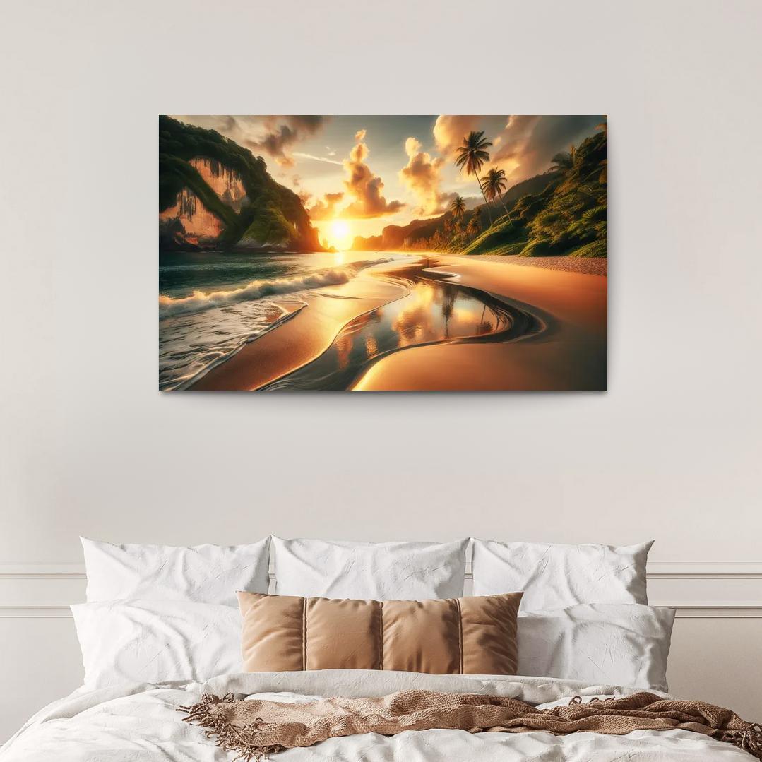 Crescent Moon Beach A Hidden Paradise Modern Paintings Frame
