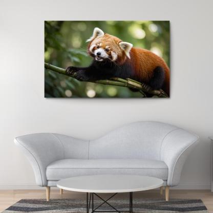 The Enigmatic Red Panda In The Bamboo Forest Framed Paintings